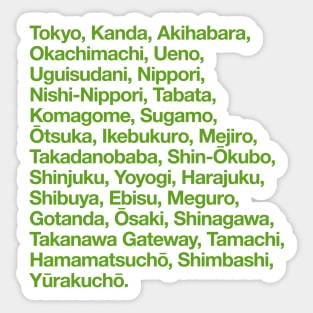 Yamanote Line Train Stations Sticker